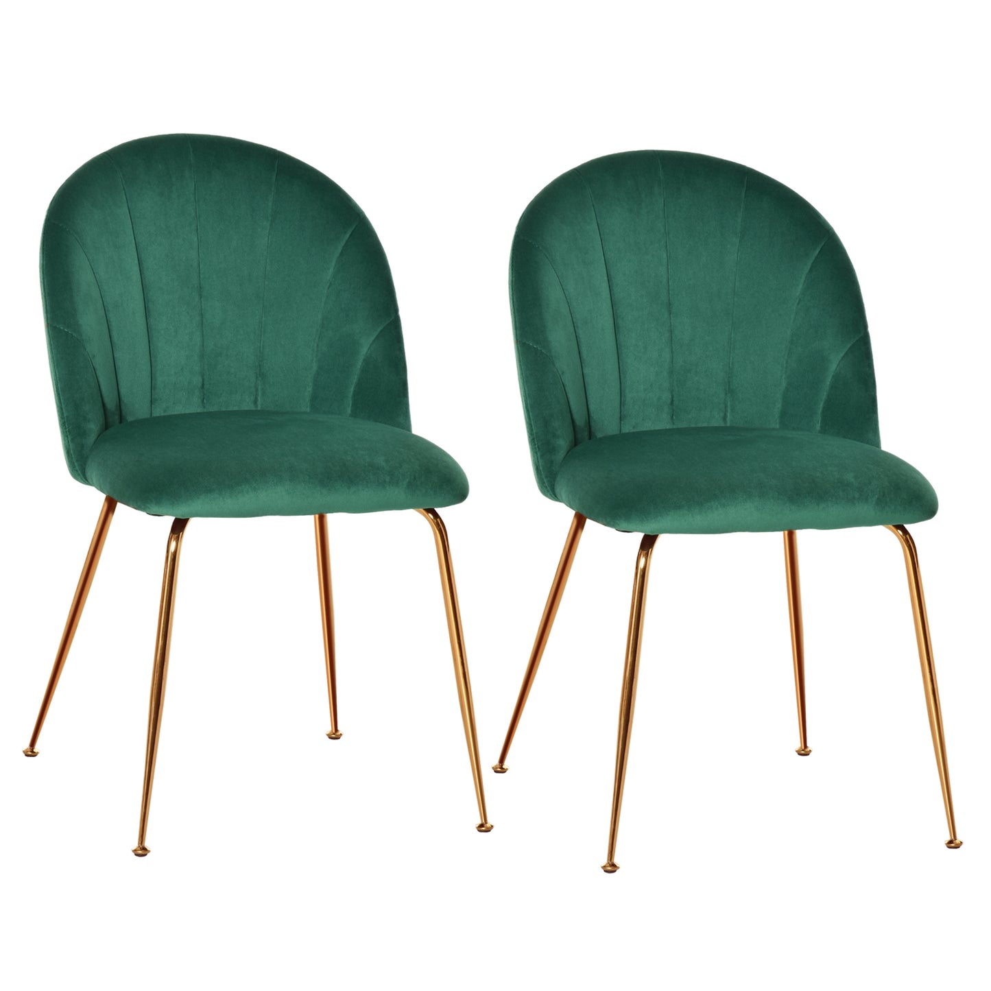 Modern Dining Chair Set of 2, Accent Chair Leisure Accent Chair with Gold Metal Legs and Velvet-Touch Fabric for Living Room, Green