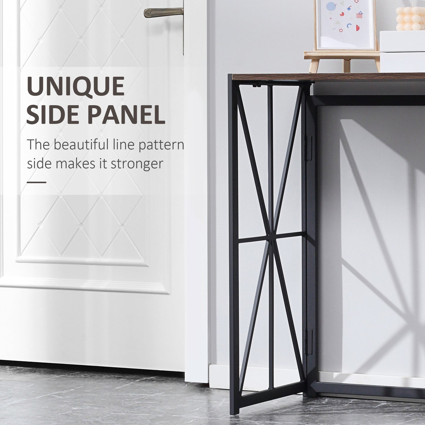 Foldable Console Table, Industrial Sofa Table, Narrow Farmhouse Table with Metal Frame for Living Room, Entryway, Foyer, Brown