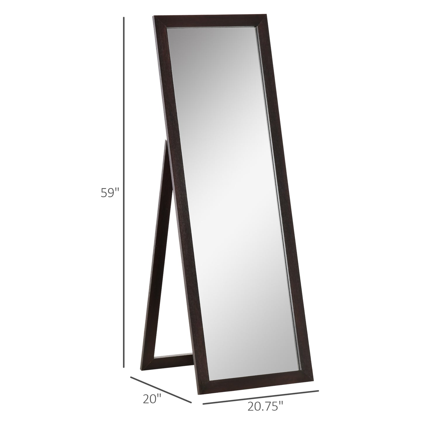 Full Length Mirror, Floor Standing Mirror, Dressing Mirror for Living Room, Bedroom, Brown