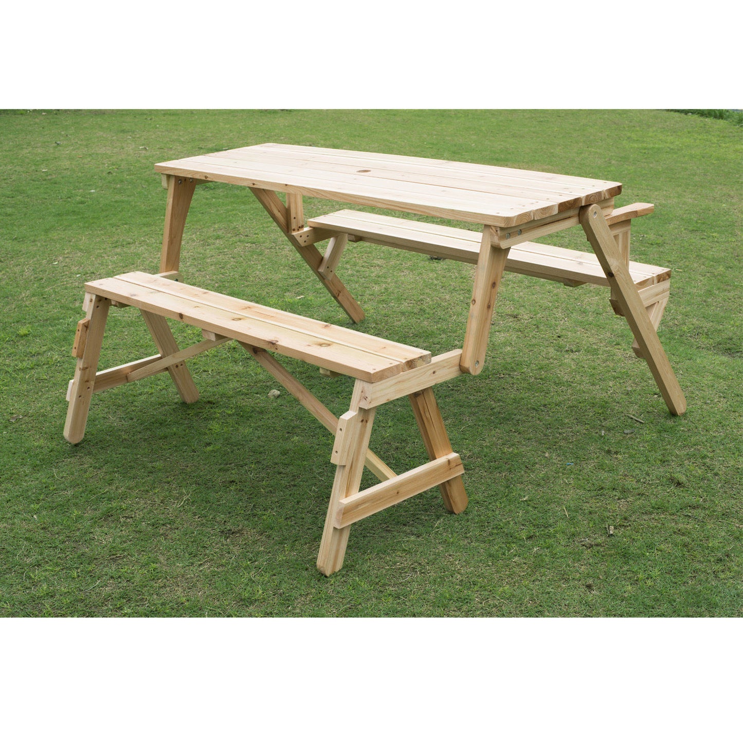 Outsunny Patio Wood Picnic Table, Outdoor 2 in 1 Convertible Patio & Garden Bench, Foldable Picnic Table, Nature