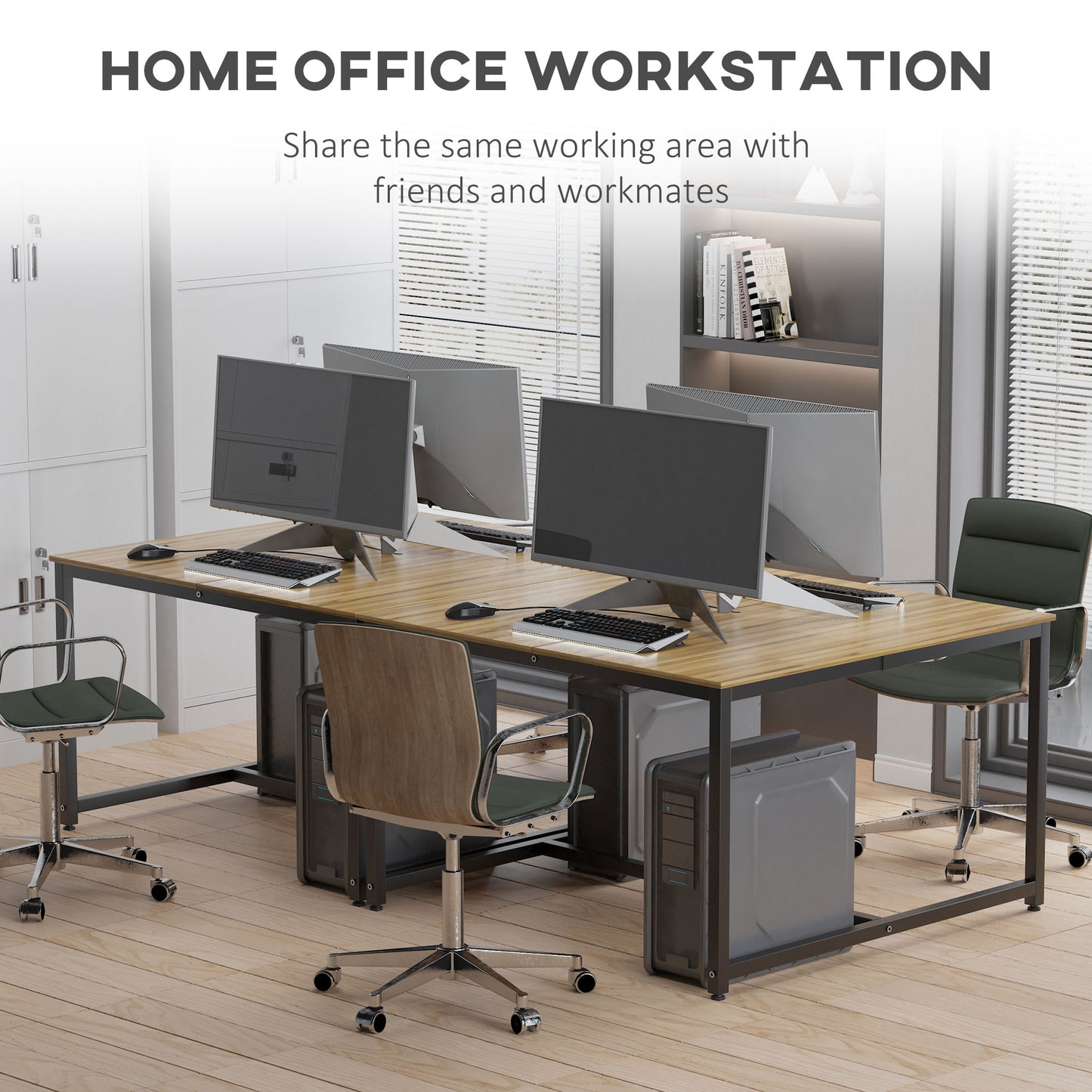 Two Person Computer Desk, 47 x 47 inch Extra Large Writing Study Desk, Double Workstation for Home Office, Oak