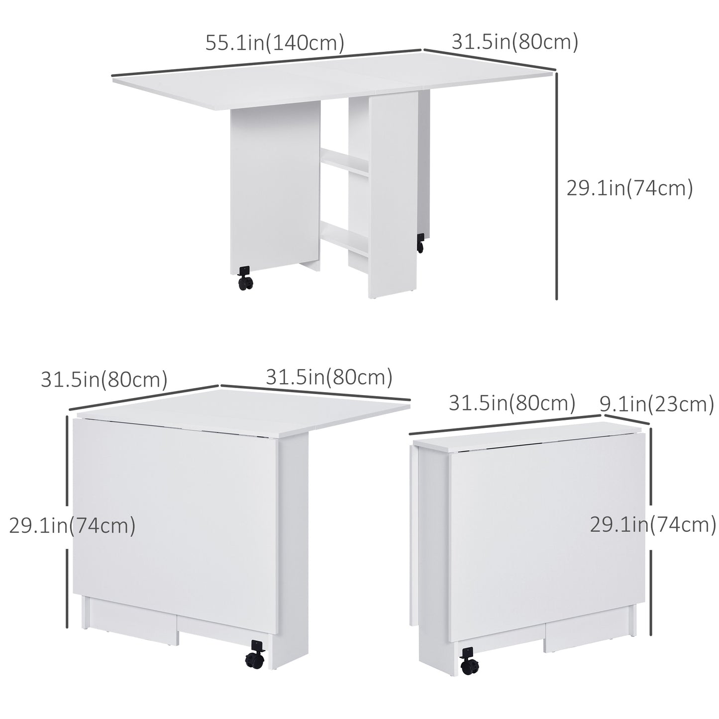 Leaf Table Folding Dining Table Multifunctional Expandable with 2 Shelves