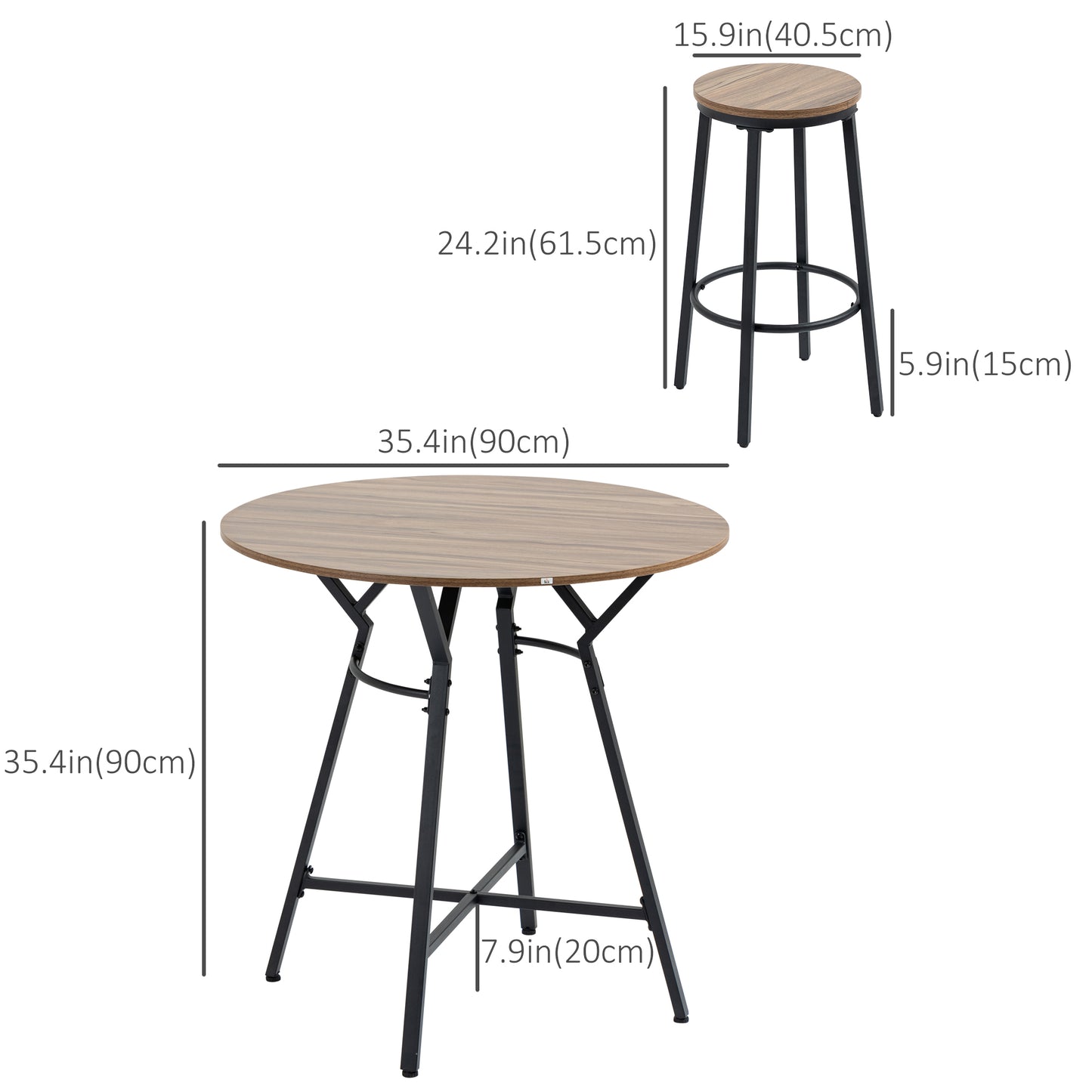 5-Piece Bar Table and Chairs Set, Space Saving Dining Table with 4 Stools for Pub & Kitchen