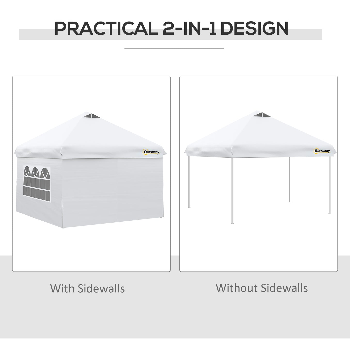 Outsunny 10' x 10' Pop Up Canopy Tent, Instant Shelter Tent with Sidewalls, Windows, Roller Bag for Garden, Patio, White