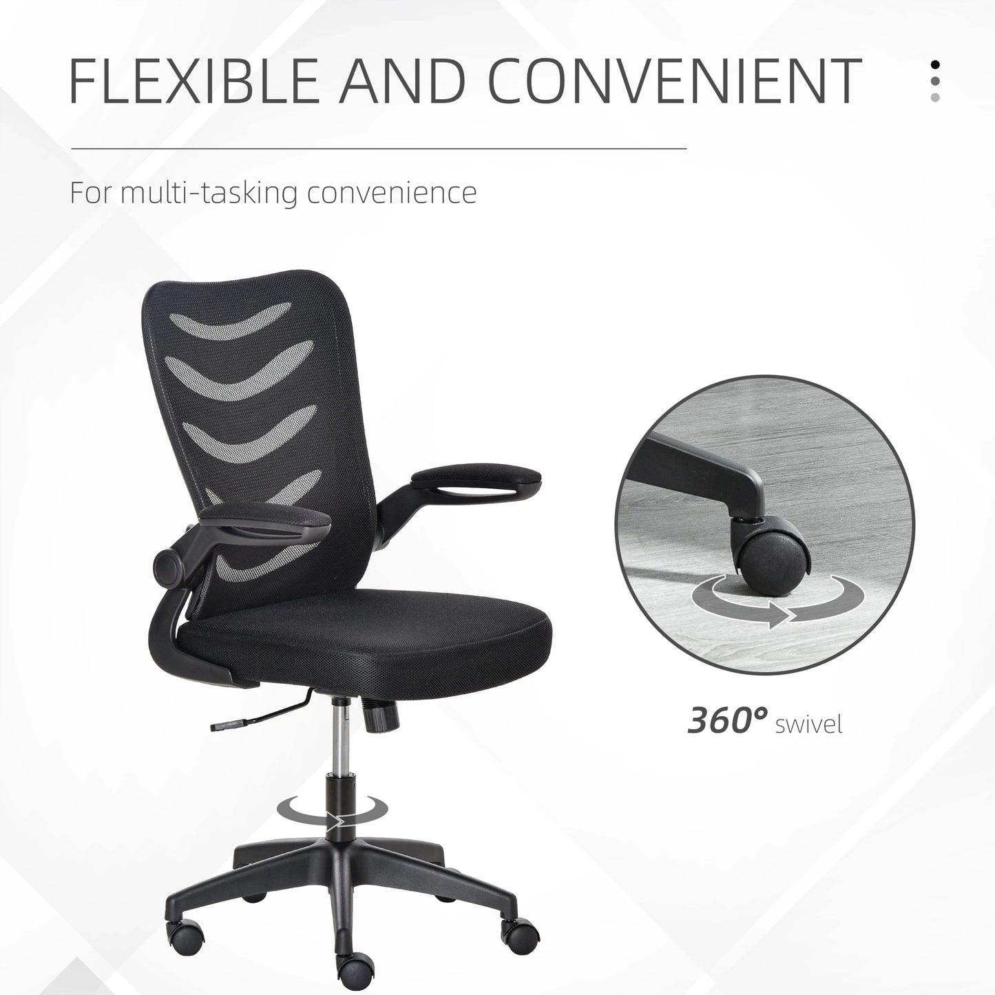 Mesh Home Office Chair Mid Back Task Desk Chair with Lumbar Back Support, Flip-Up Arm, Adjustable Height, Black