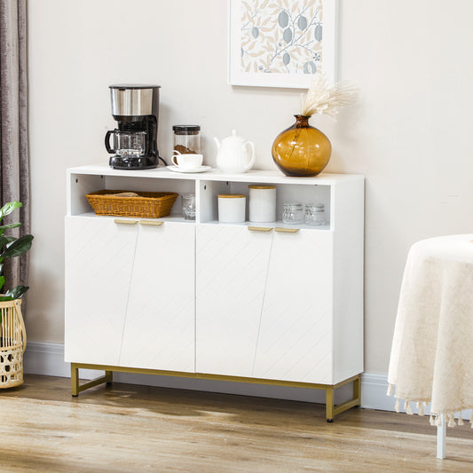 Accent Sideboards, Kitchen Storage Cabinet with 4 Doors, Adjustable Shelves, Metal Base for Living Room, Hallway, White