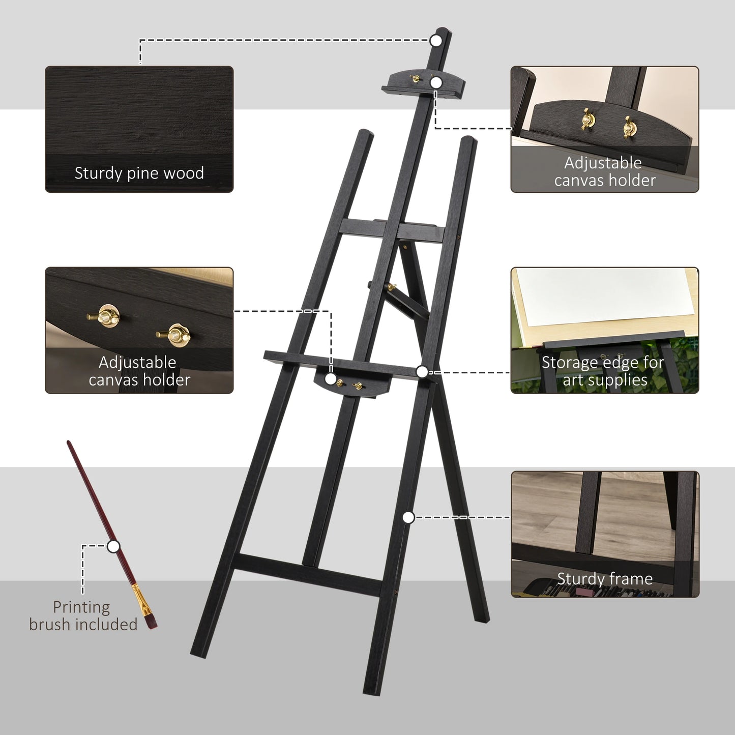 55" Beech Wood Adjustable Folding Art Easel Stand that Tilts up to 90° Degrees with Sturdy Material, Black