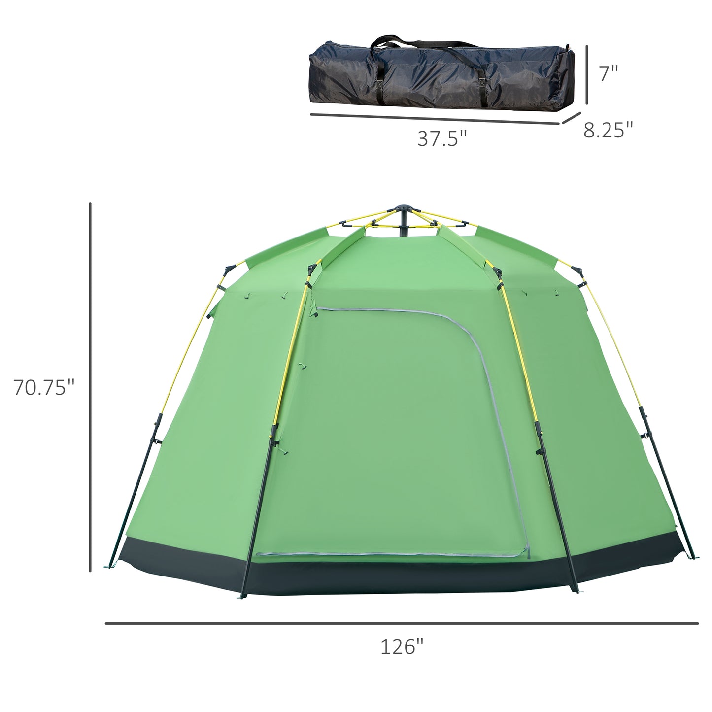 Outsunny 6 People Pop Up Design Camping Tent, 2-Tier Fabric Backpacking Tent with 4 Windows 2 Doors Portable Carry Bag for Fishing Hiking, Green