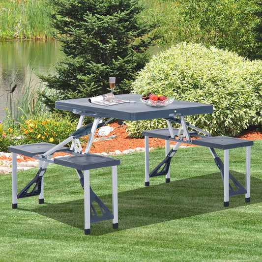 Outsunny Portable Folding Picnic Set 4 Seat Portable Junior Outdoor Seating Black Grey