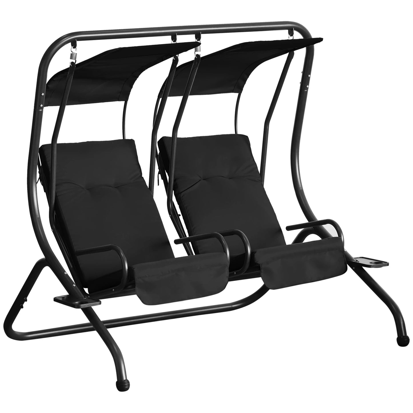 Outsunny 2 Seat Modern Outdoor Swing Chairs With Handrails and Removable Canopy - Black