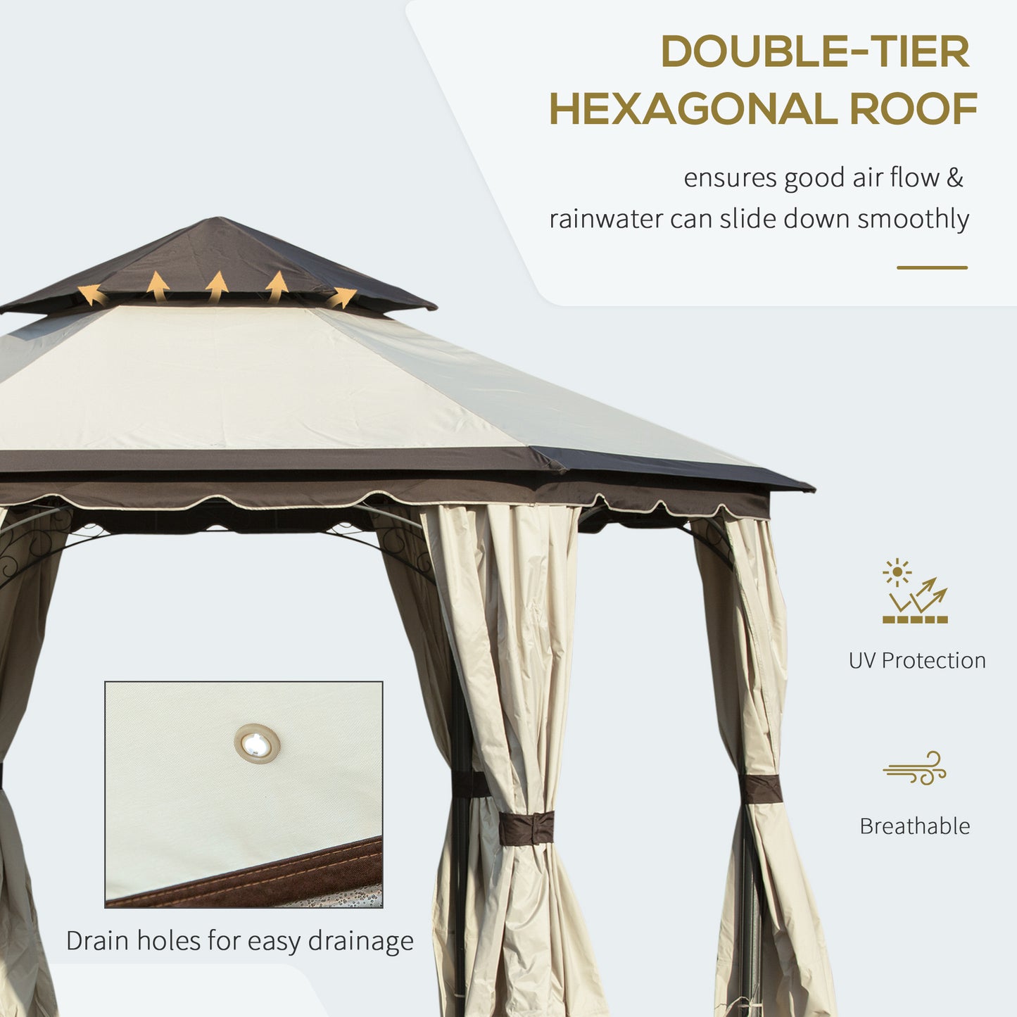 Outsunny 13x13ft Hexagonal Patio Gazebo, Double Roof Garden Pavilion Outdoor Marquee Canopy Wedding Party Tent Shelter with Sidewall Panels