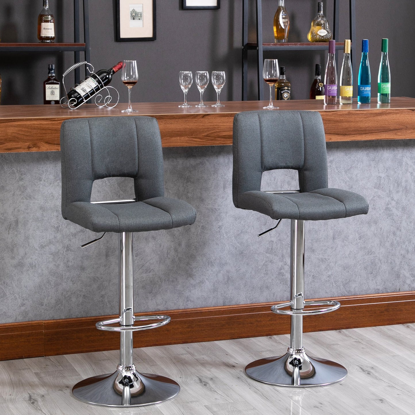 Modern Bar stool Armless Adjustable Height with Swivel Seat, Set of 2, Grey