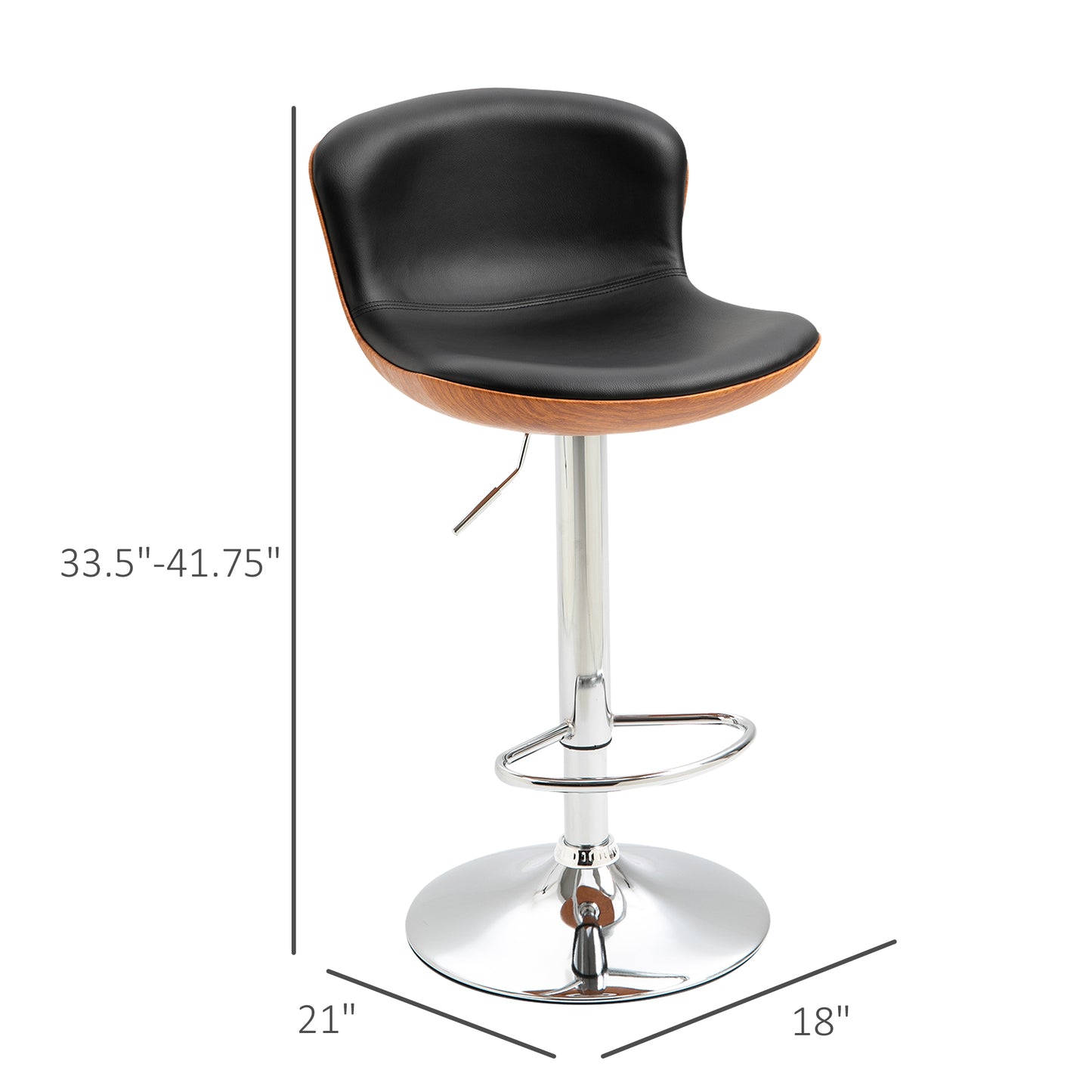 2 Piece Modern Barstools with Backrest Counter Chairs with Footrest Swivel Black