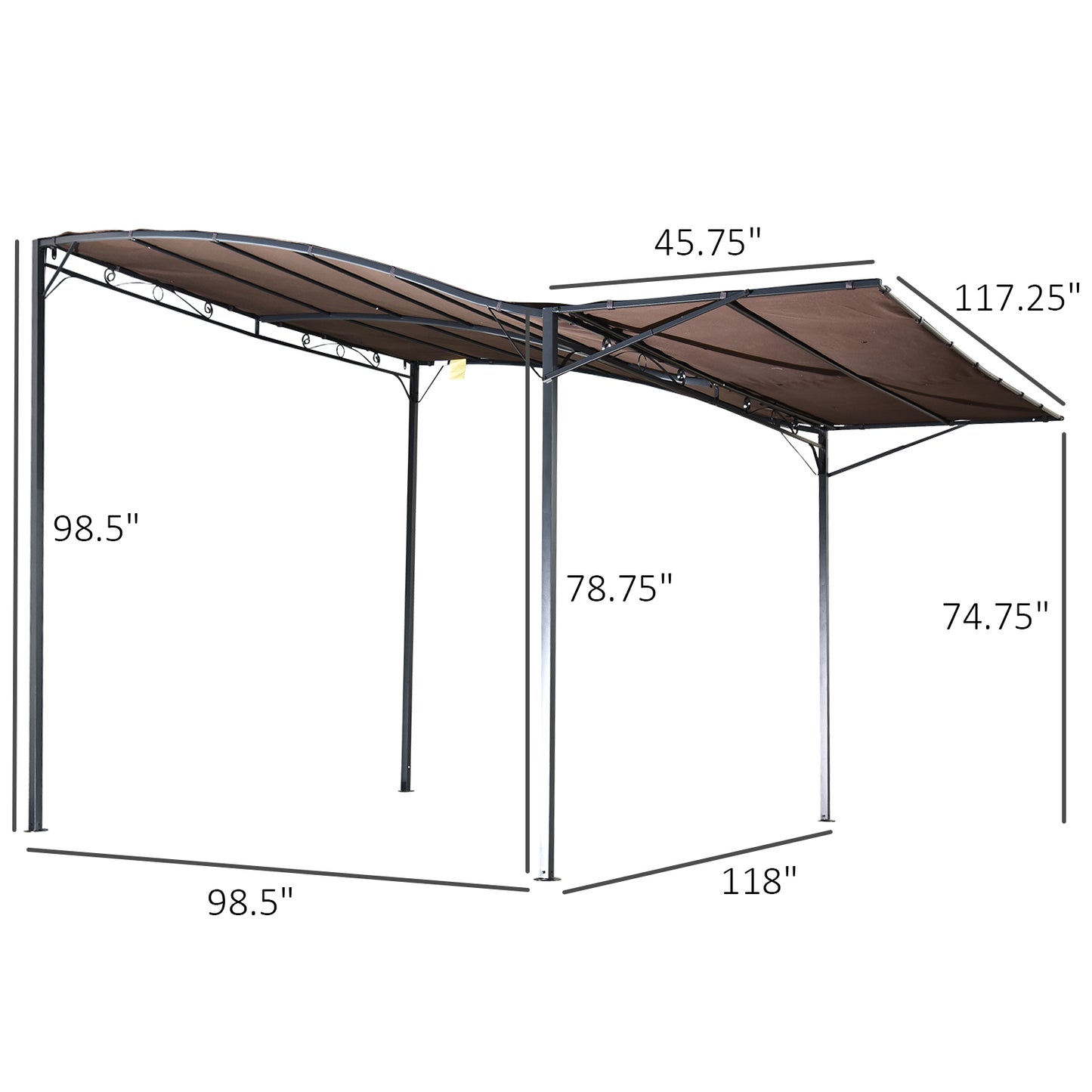 10x8ft Patio Metal Gazebo with Extendable Side Awning Outdoor Shelter Garden Sun Shade Canopy Deck Door Window Awning Brown