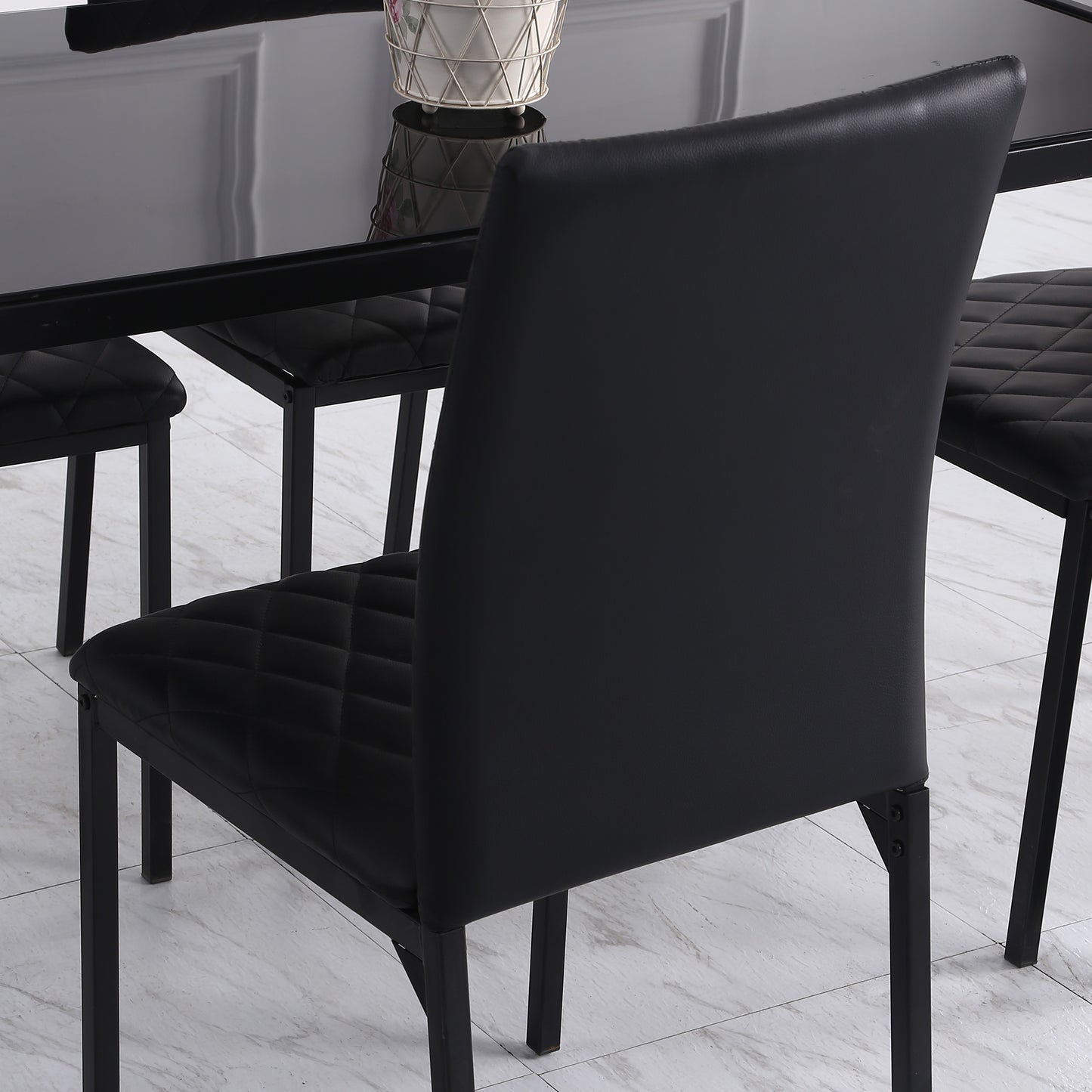 Modern Dining Chairs Upholstered Faux Leather Accent Chairs with Metal Legs for Kitchen, Set of 4, Black