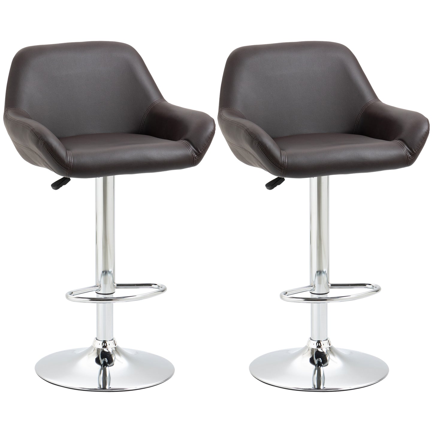 Modern Bar Stools Set of 2, PU Leather Tall Kitchen Stools, Swivel Bar Chairs with Steel Base, Footrest and Adjustable Height, Espresso