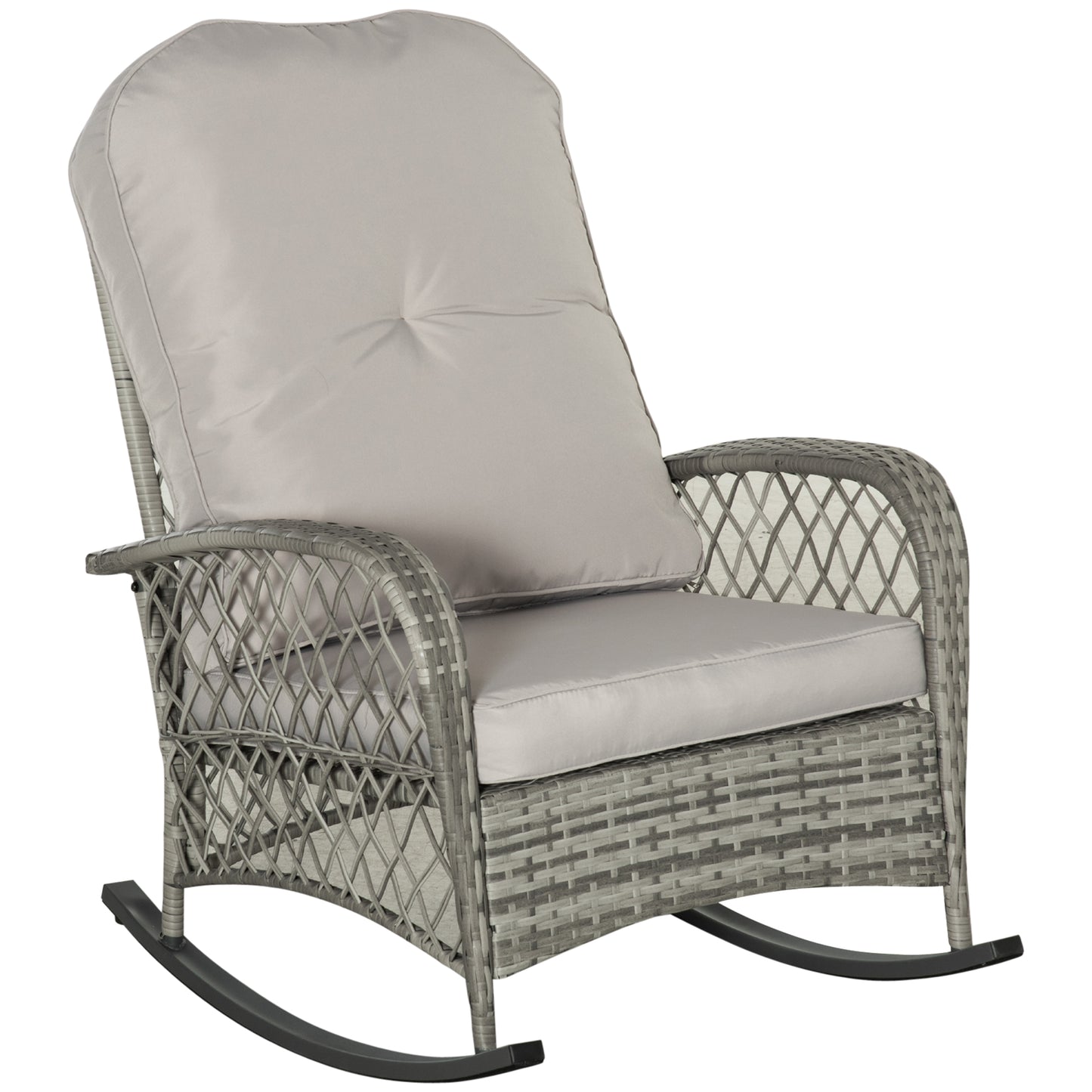 Outdoor PE Rattan Rocking Chair, Patio Wicker Recliner Rocker Chair with Soft Cushion, for Garden Backyard Porch, Khaki