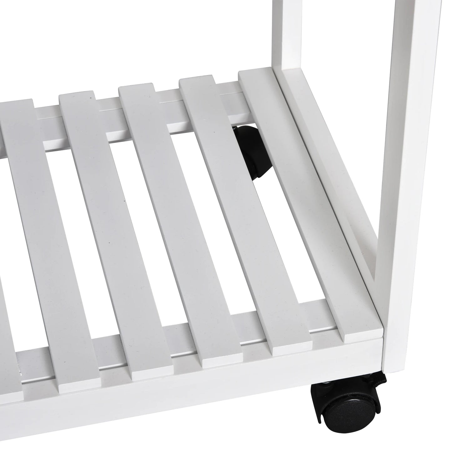 Kitchen Trolley 3 Piece Kitchen Cart Set Drop Leaf Breakfast Table and 2 Stools w/ Rolling Wheels & Towel Bars, Wood & White