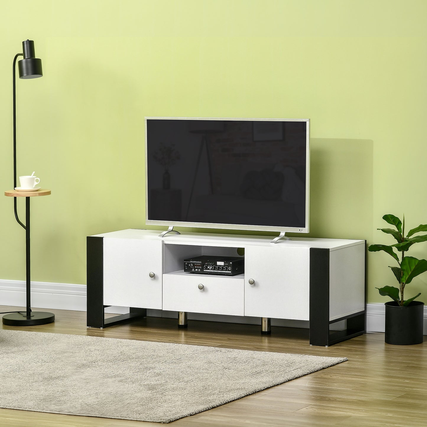 TV Cabinet, TV Stand with Drawer, Storage Door Cabinets and Adjustable Shelves for 65" TVs for Living Room, Bedroom, White