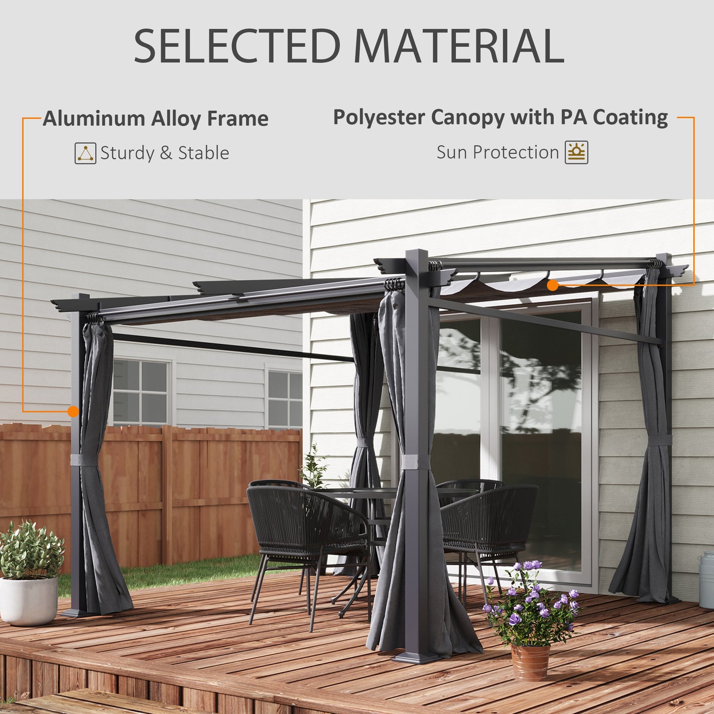 Outsunny Metal Pergola with Sliding Roof Canopy, Retractable Pergola Canopy, 9.7' x 9.7', Dark Grey