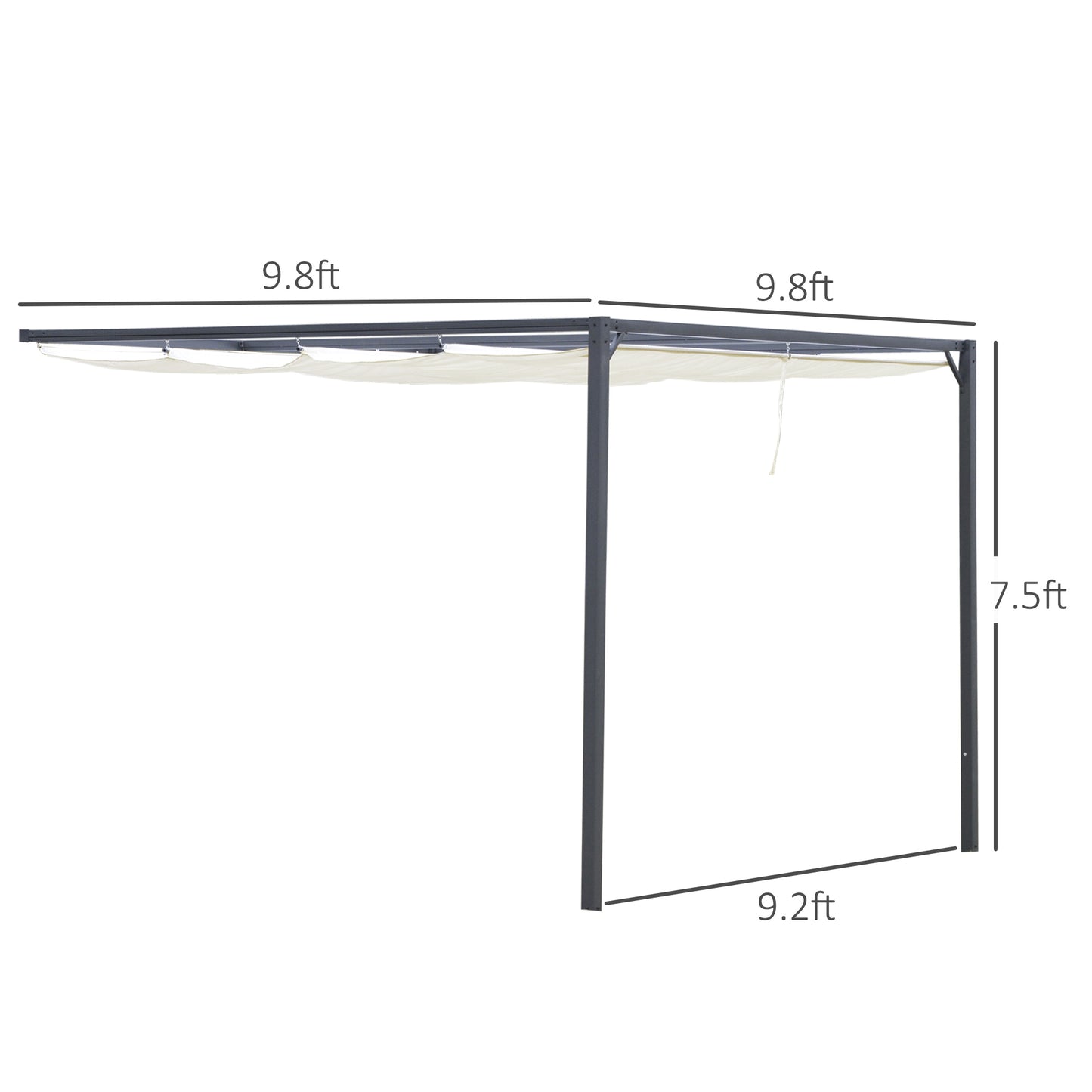 10'x10' Outdoor Pergola Gazebo with Retractable Canopy & Metal Frame & PA Coated Sun Shelter Door Porch Cover, Cream White