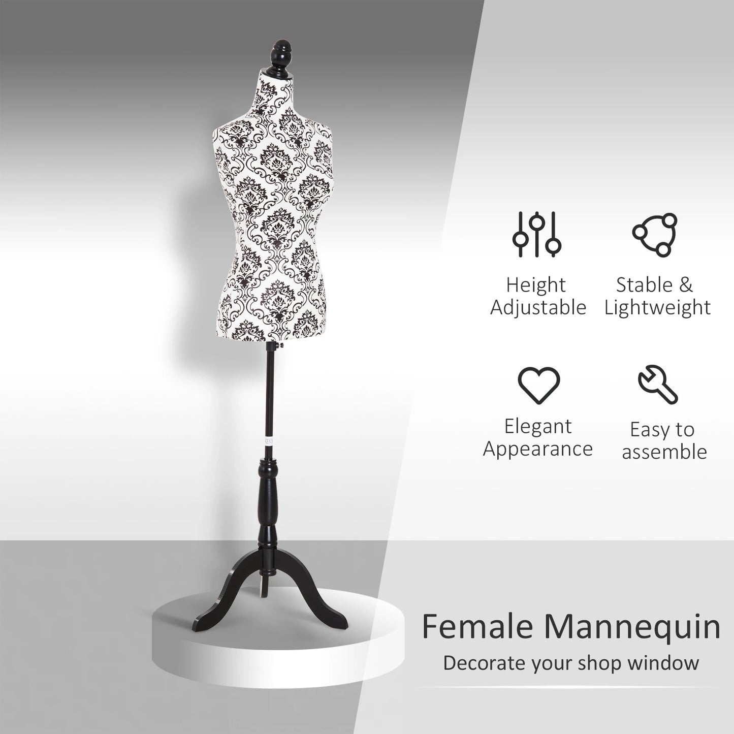 Adjustable Female Dress Form Fashion Mannequin Torso Clothes Display Dressmaker Stand with Base