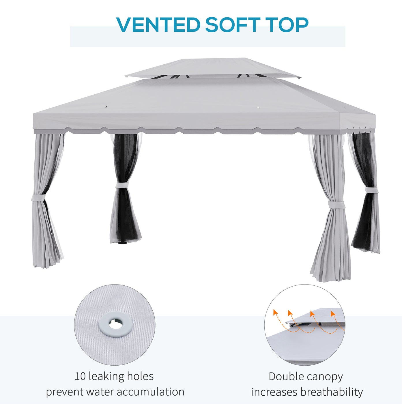 Outsunny 13' x 10' Outdoor Patio Gazebo Canopy with 2-Tier Polyester Roof Vented Mesh Sidewall & Strong Aluminum Frame Grey