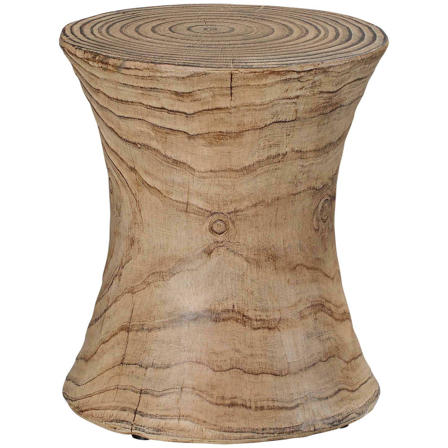 Side Table with Round Table, Hourglass Shape End Table with Wood Grain Finish, for Indoor and Outdoor Use, Natural