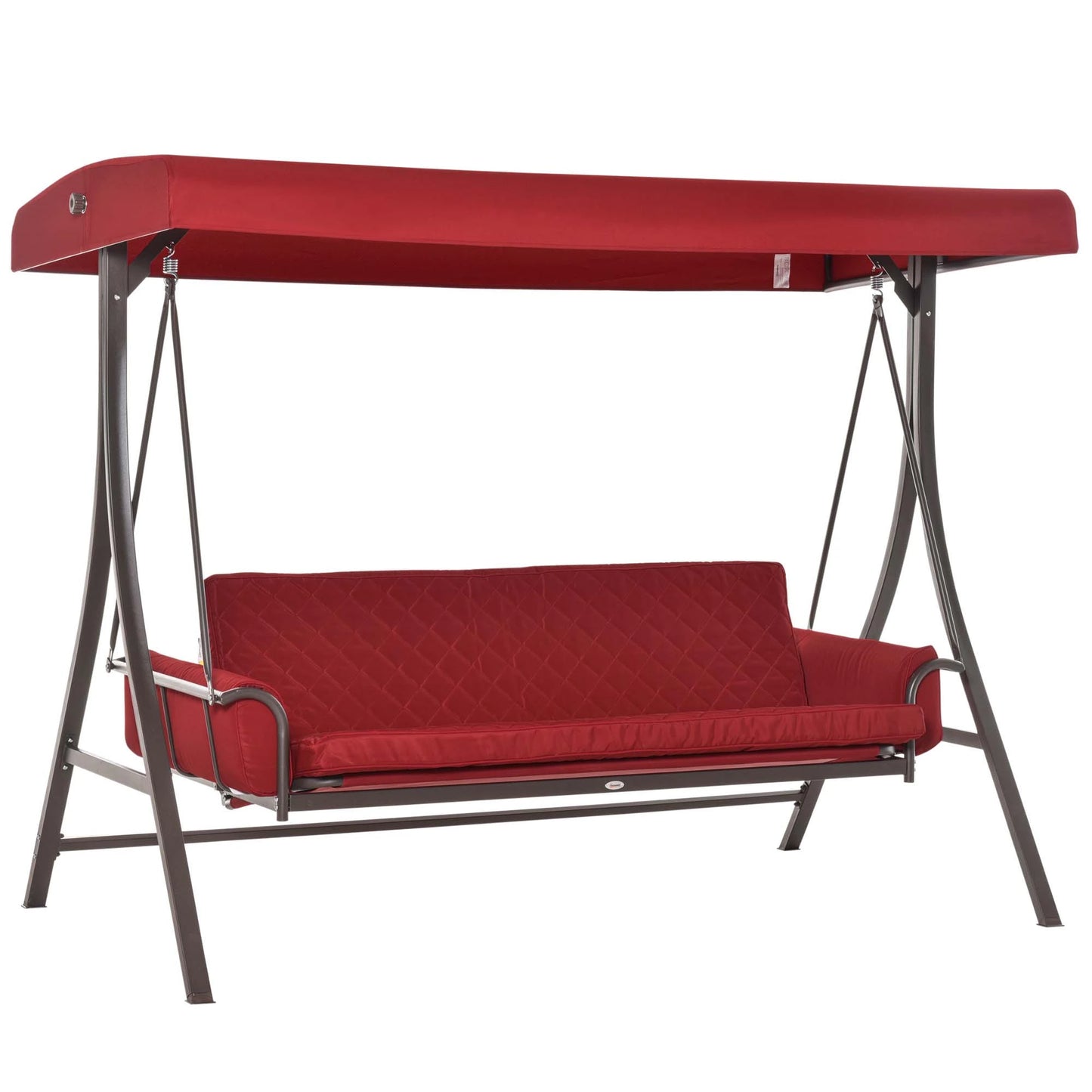 Outsunny 3 Person Patio Swing Chair Bench Hammock Outdoor with Convertible Canopy, Cushion, Pillows for Porch Backyard Garden, Red