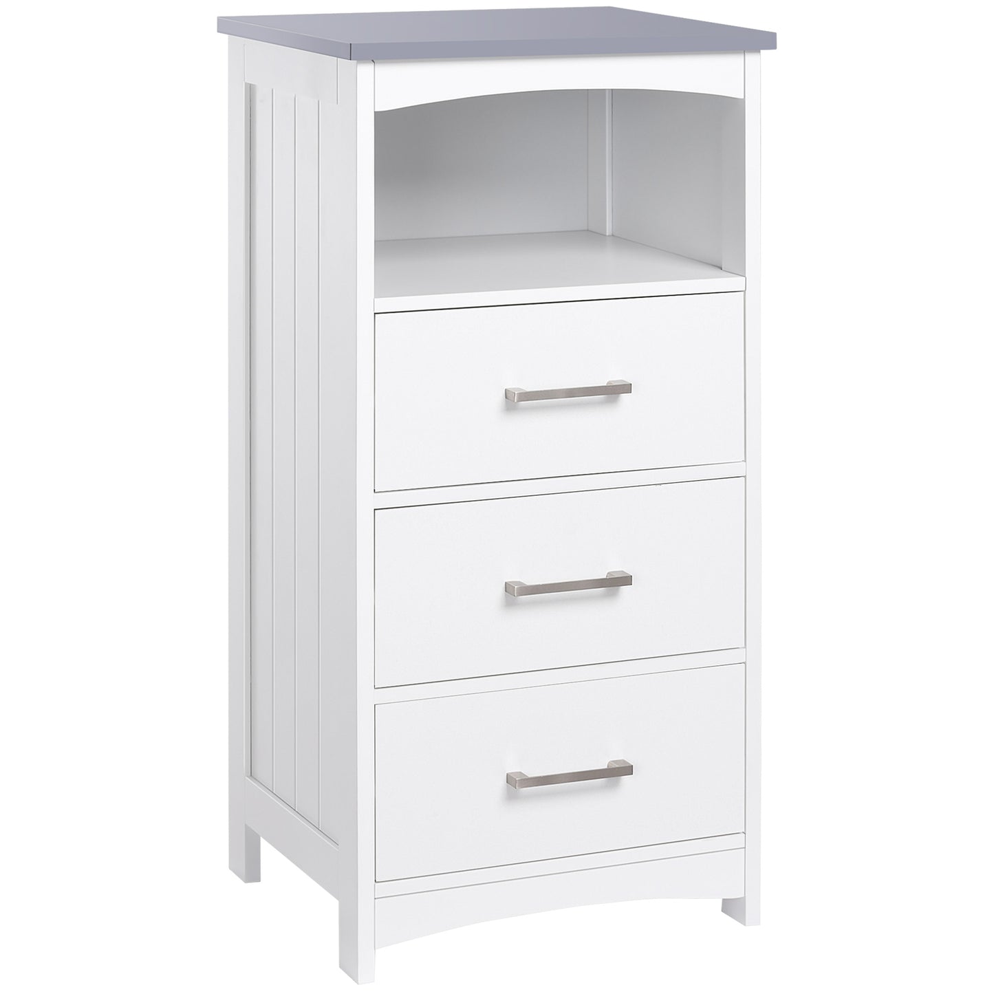 Modern Bathroom Floor Cabinet, Free Standing Linen Cabinet, Storage Cupboard with Shelf, 3 Drawers, White