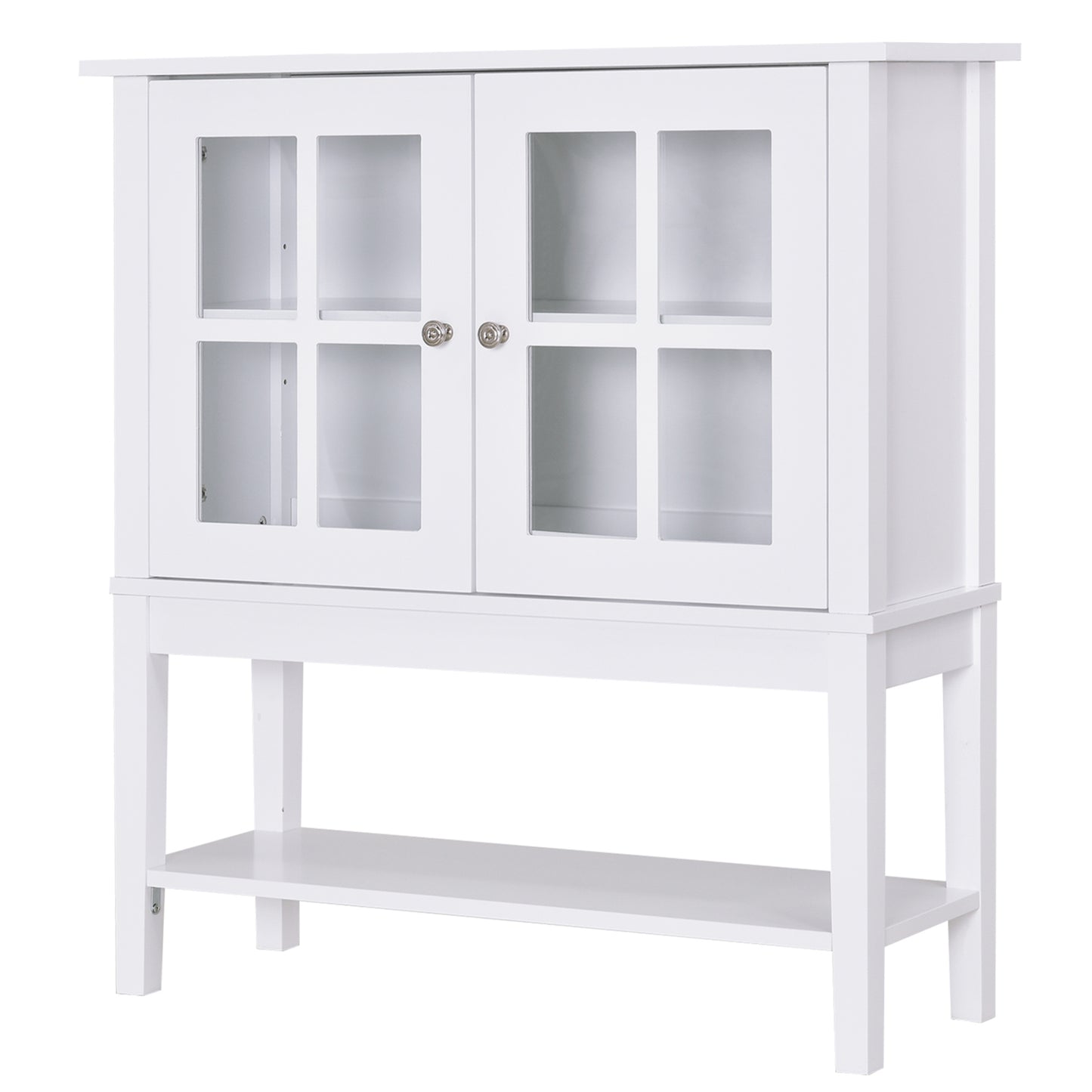 Modern Sideboard Buffet Cabinet Wood Console Table with Glass Doors Kitchen Dining Room Furniture White