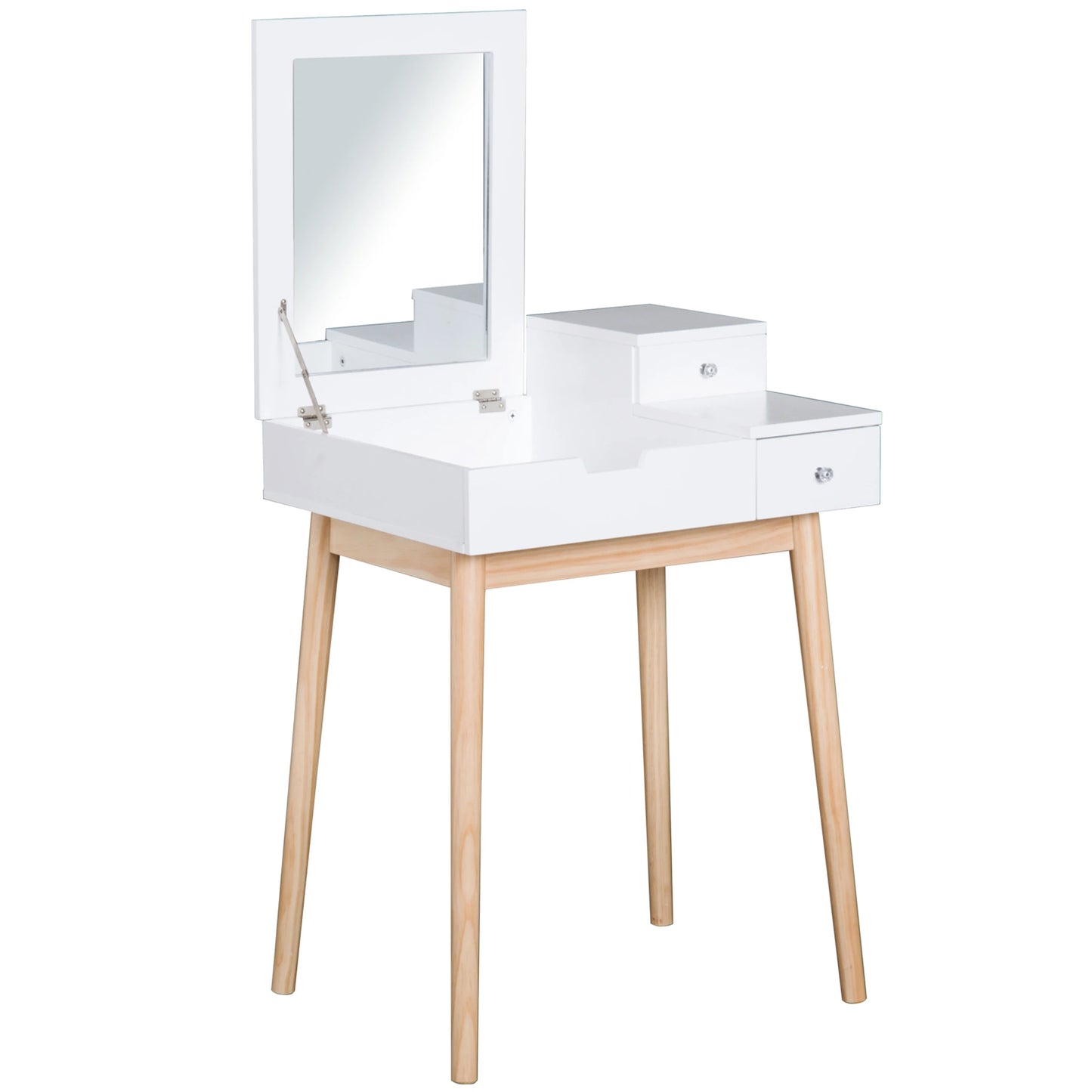 Modern Dressing Table with Mirror, Make Up Desk with Flip-up Top, 2 Drawers, White