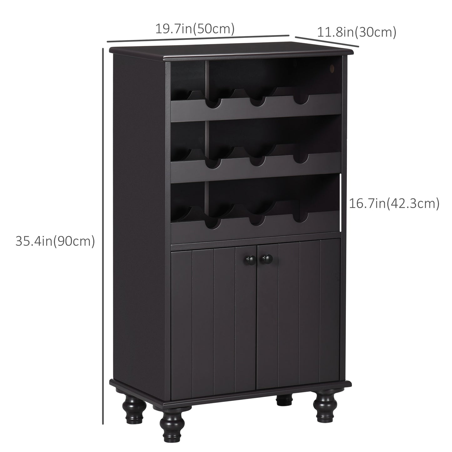 Modern Liquor Cabinet, Wine Cabinet with 9-Bottle Wine Rack, Kitchen Sideboard with Storage Cupboard for Home Bar, Brown