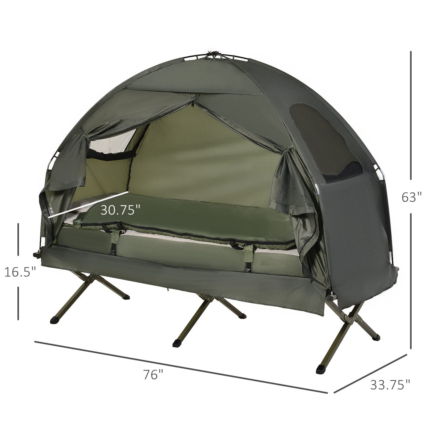 Outsunny Hiking Tent Camping Bed Cot Combo Portable w/ Sleep Bag Mattress