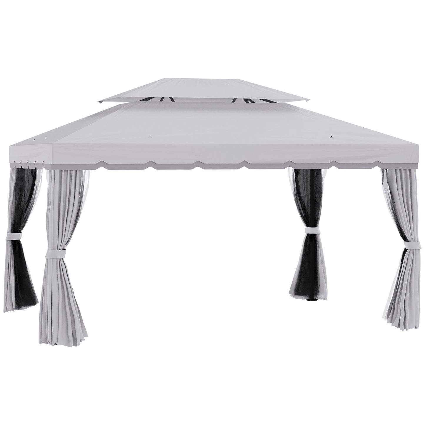 Outsunny 13' x 10' Outdoor Patio Gazebo Canopy with 2-Tier Polyester Roof Vented Mesh Sidewall & Strong Aluminum Frame Grey