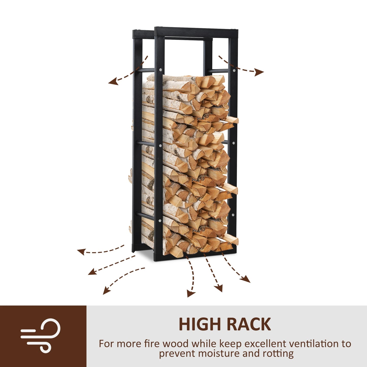 16" Firewood Rack Log Holder Fireplace Storage Rack with Handles and 220 lbs. Weight Capacity, Black