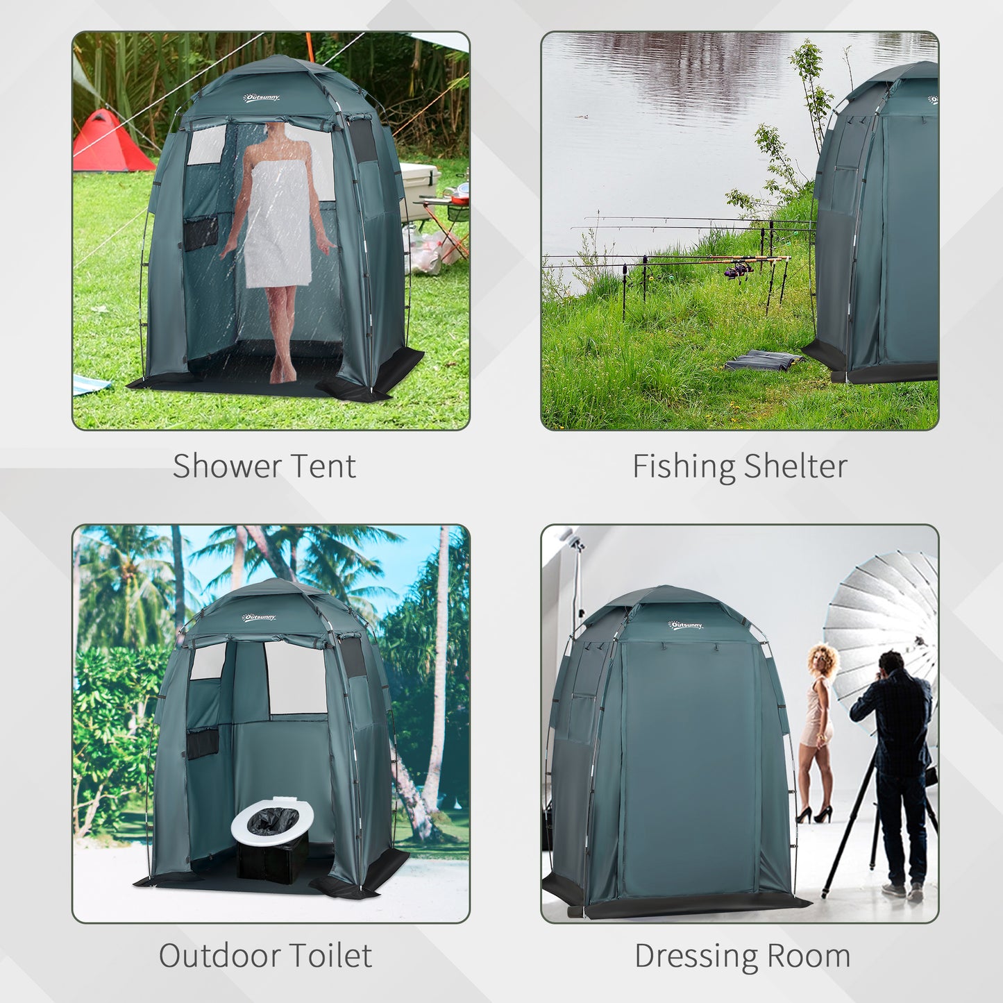 Outsunny 60" x 60" x 82" Shower Tent Extra Wide Changing Room Privacy Portable Camping Shelters with Windows & Floor Mat, Green