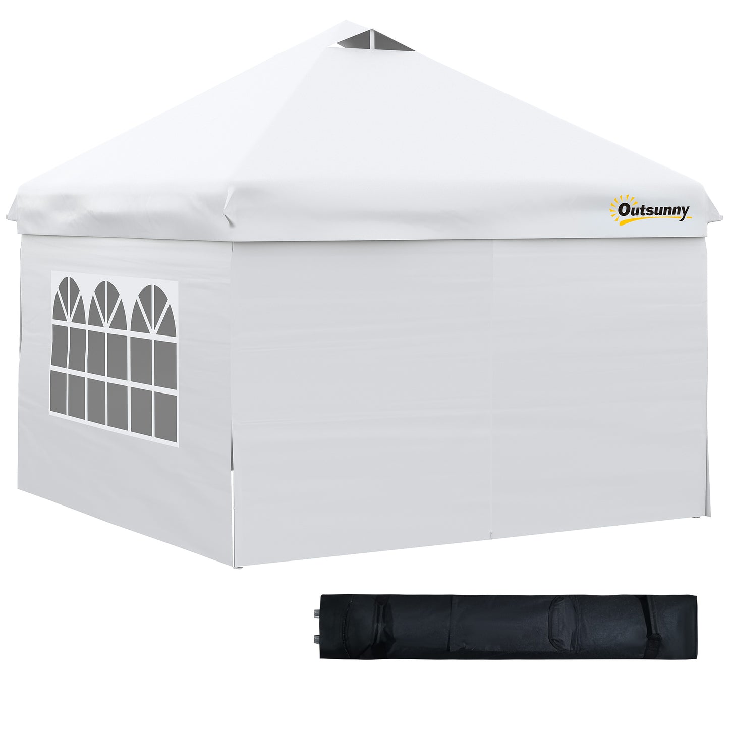 Outsunny 10' x 10' Pop Up Canopy Tent, Instant Shelter Tent with Sidewalls, Windows, Roller Bag for Garden, Patio, White