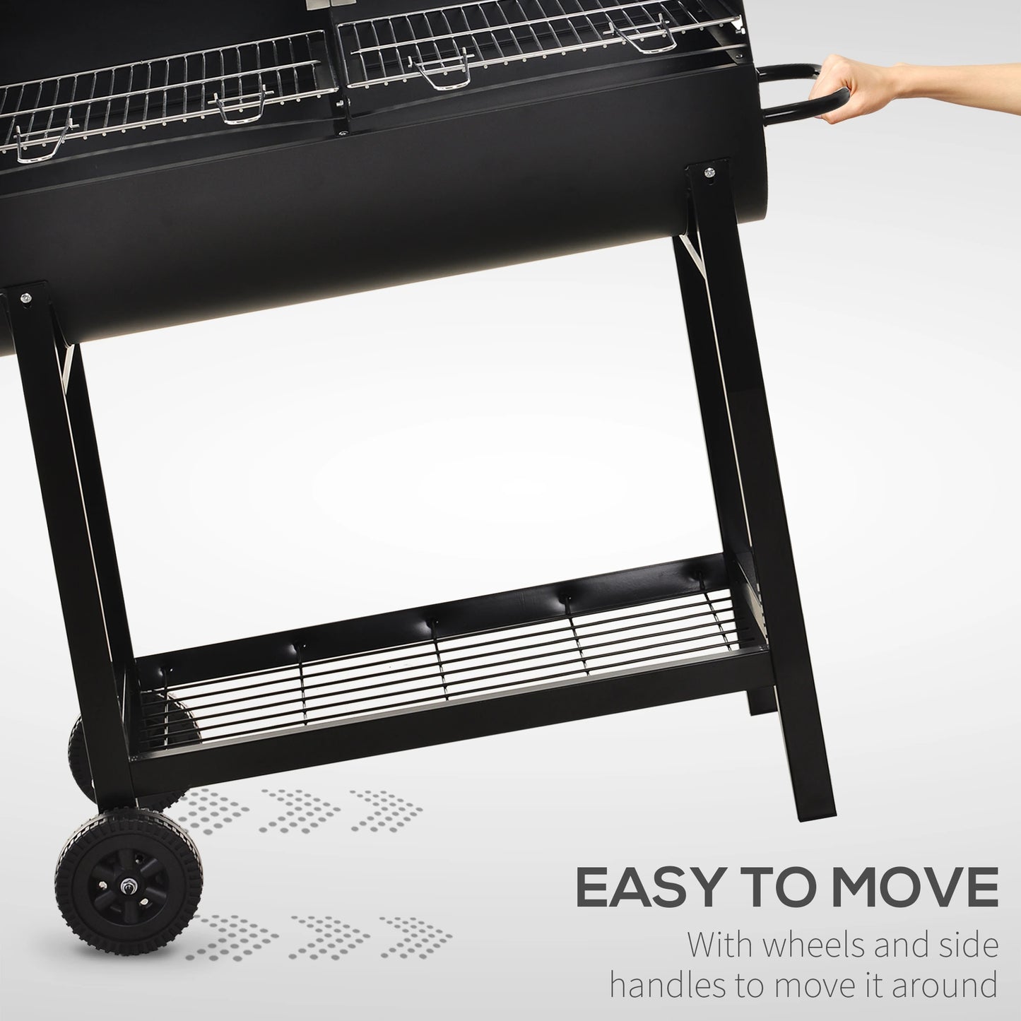 Outsunny 35.5" Portable Charcoal Grill BBQ Height Adjustable Outdoor Backyard Barbecue with Shelf and Wheels, Easy Set-up, Black