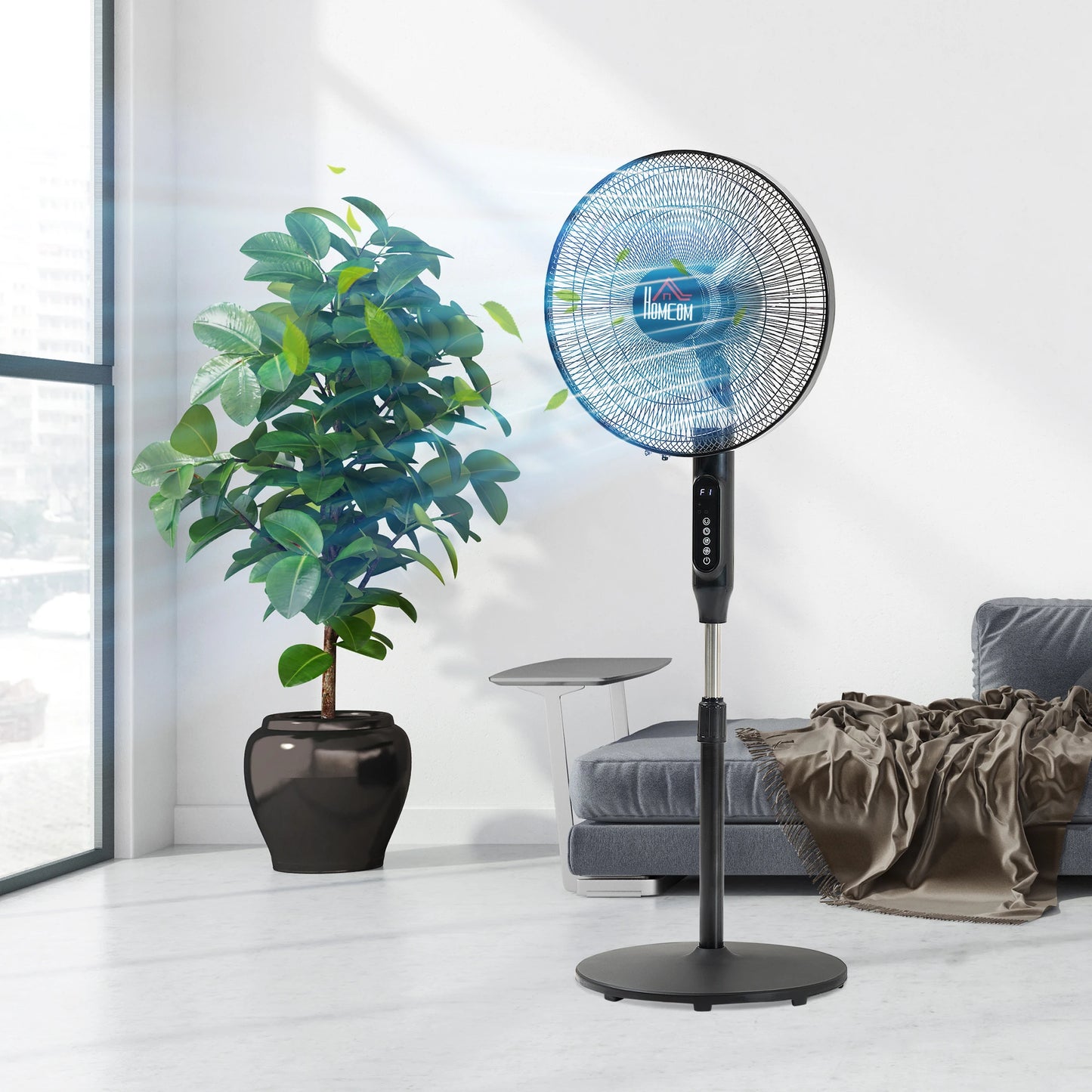 Standing Floor Fan with Remote Control, Stand Up Cooling Fan, Tall Pedestal Electric Fan for Bedroom, Black