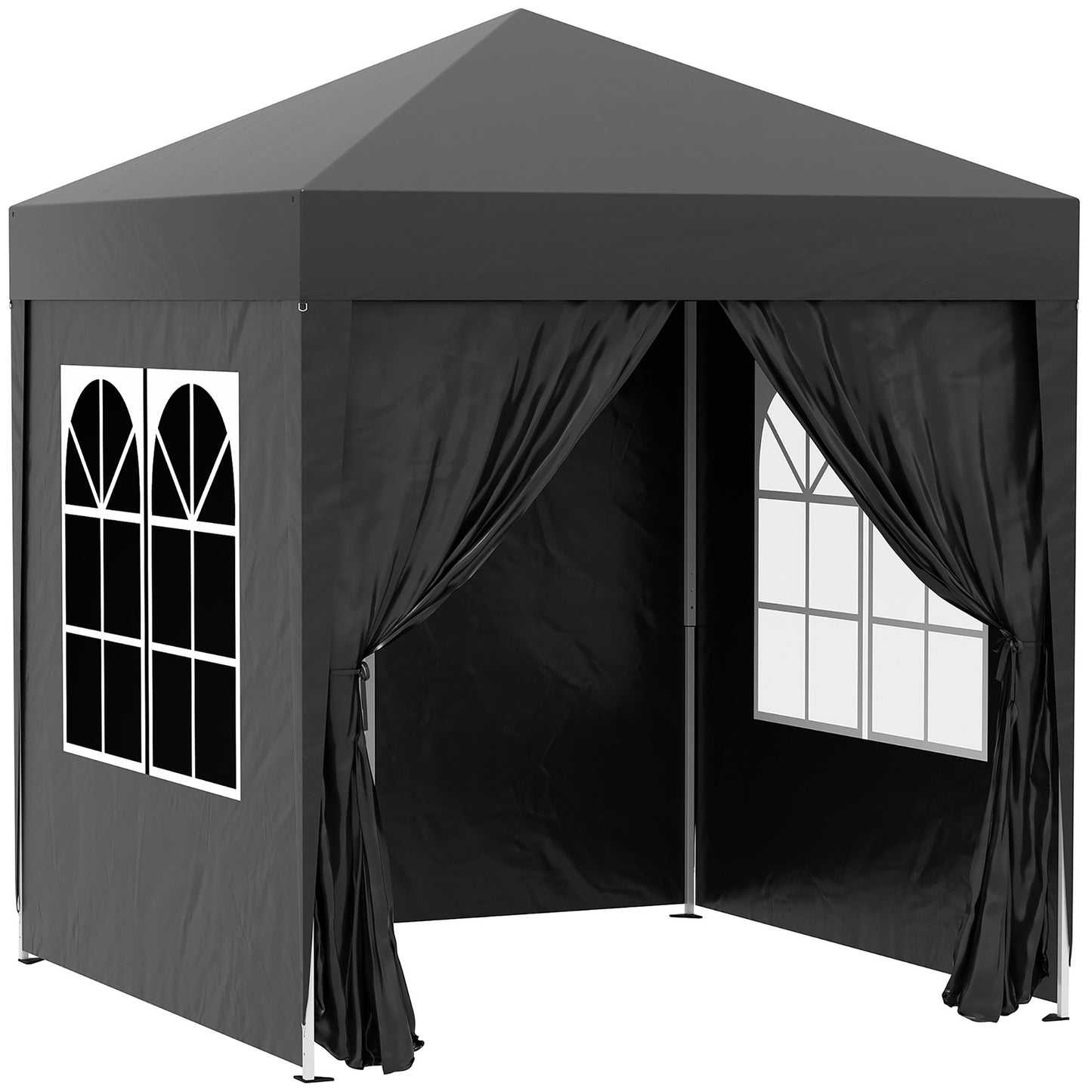 Outsunny 6.6x6.6ft Pop Up Party Tent Outdoor Folding Gazebo Canopy with Side Walls Black