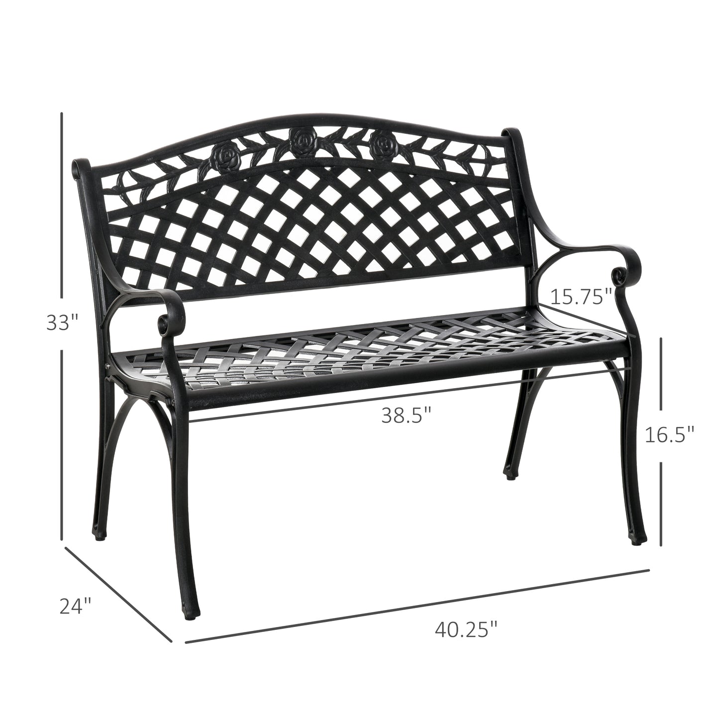 Outsunny 2-seater Aluminum Garden Bench Outdoor Loveseat Chair for Outdoor, Patio, Yard, Lawn with Floral Pattern