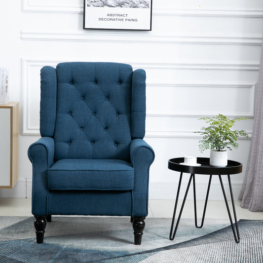 Button-Tufted Accent Chair with High Wing Back, Rounded Cushioned Armrests and Thick Padded Seat, Blue