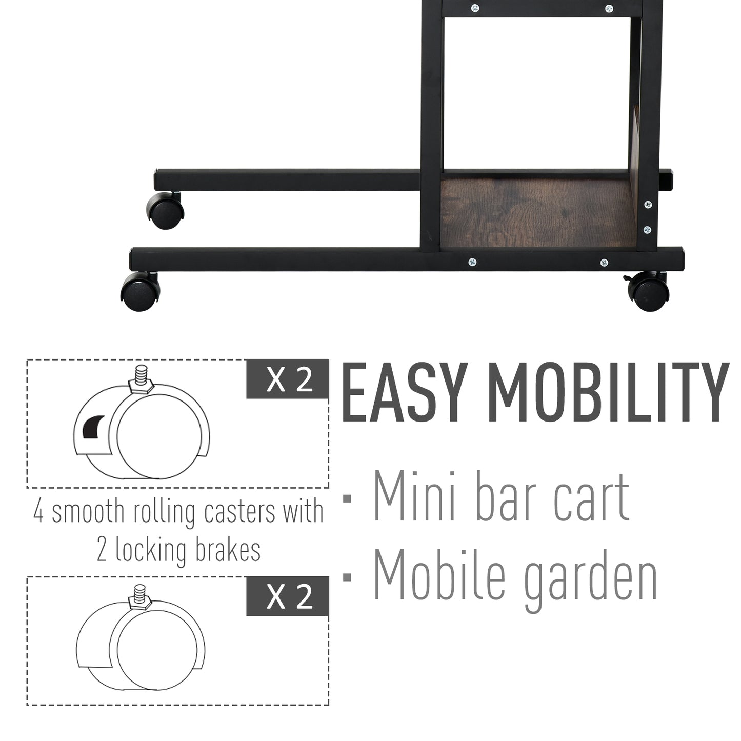 ndustrial Mobile Sofa Side Table C-Shaped Rolling Cart with 3-Tier Storage Shelving, Adjustable Height, Wheels