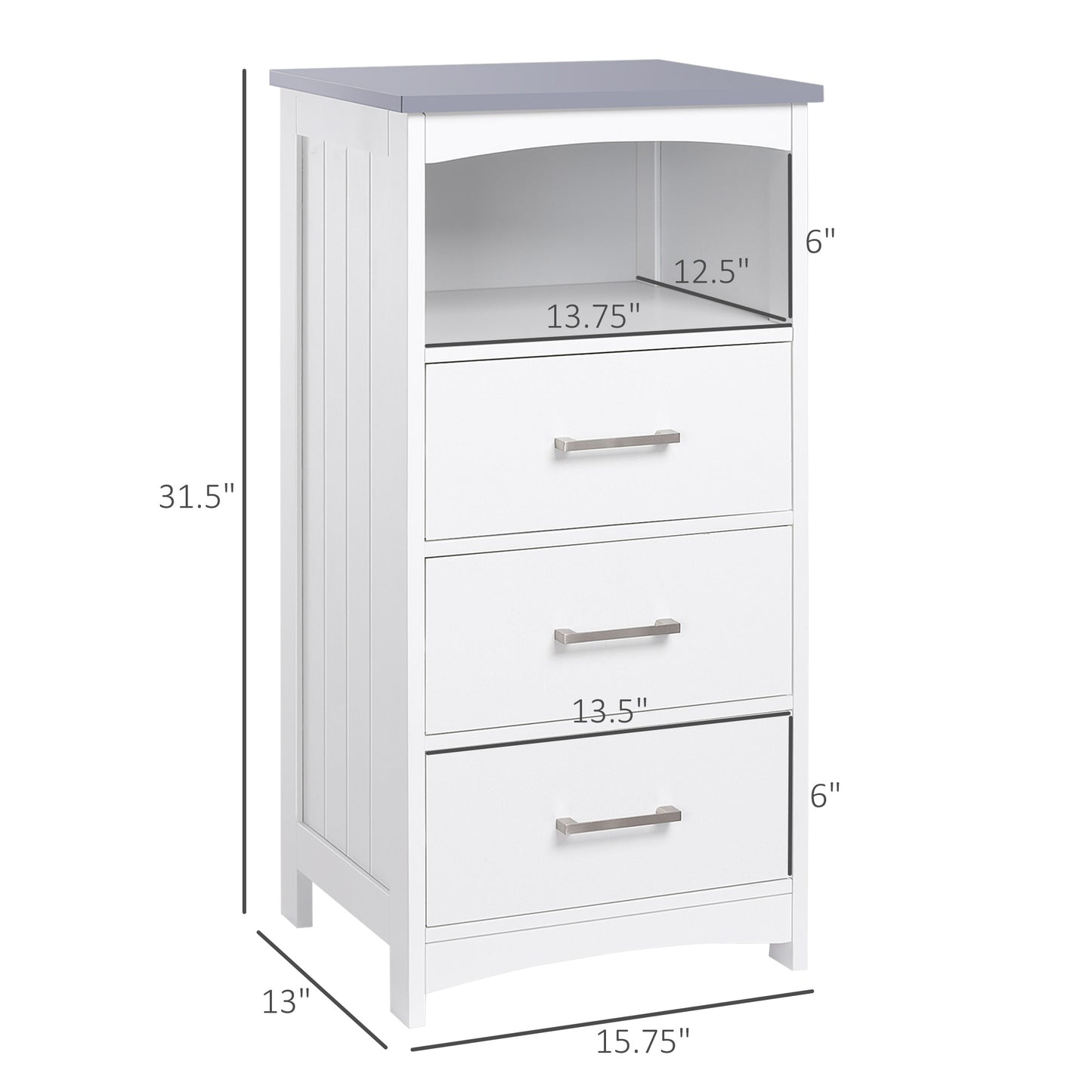 Modern Bathroom Floor Cabinet, Free Standing Linen Cabinet, Storage Cupboard with Shelf, 3 Drawers, White