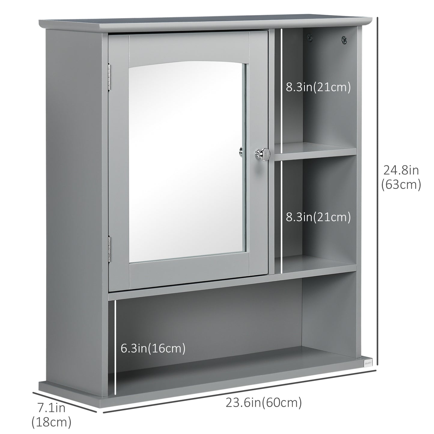 Bathroom Cabinet, Wall Mount Storage Organizer with Mirror, Adjustable Shelf, Wood Medicine Cabinet, Grey