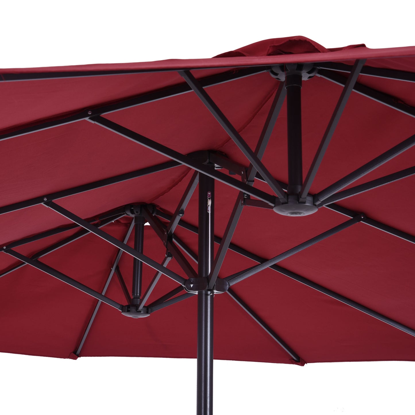 Outsunny 15' Outdoor Patio Umbrella with Twin Canopy Sunshade Steel Table Umbrella with Lift Crank Red