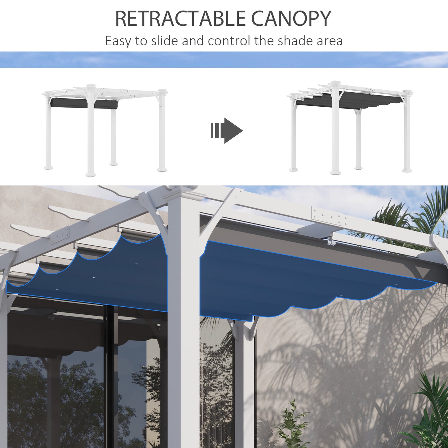 Outsunny 10' x 10' Retractable Pergola Canopy, Wood Gazebo Sun Shade Shelter for Garden, Patio, Backyard, Deck