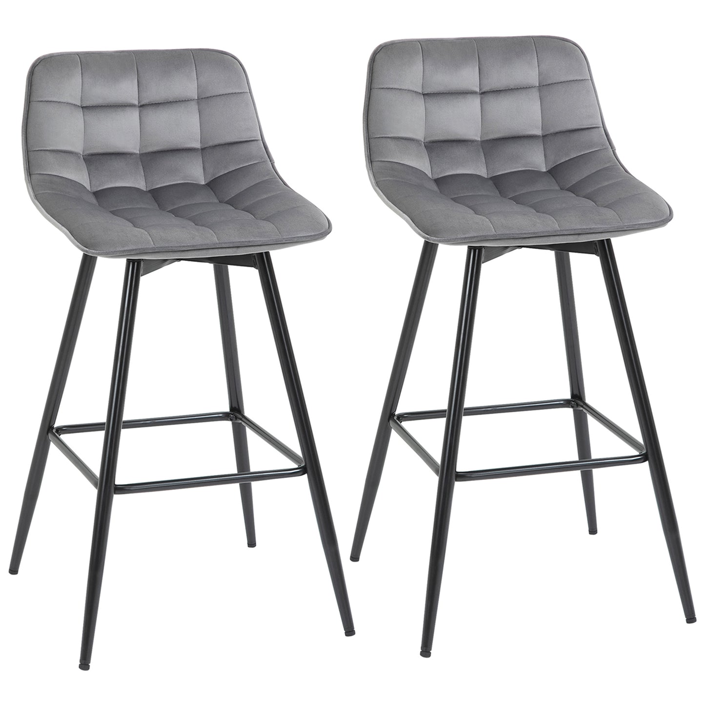 Bar Stools Set of 2 Velvet-Touch Dining Chairs Kitchen Counter Chairs Fabric Upholstered seat with Metal Legs, Backrest, Grey