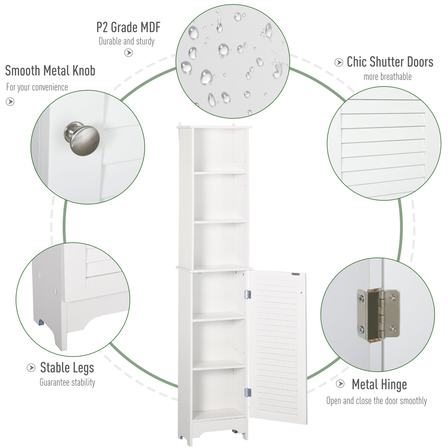 Tall Bathroom Storage Cabinet, Freestanding Linen Tower with 3-Tier Open Adjustable Shelf and Cupboard, White